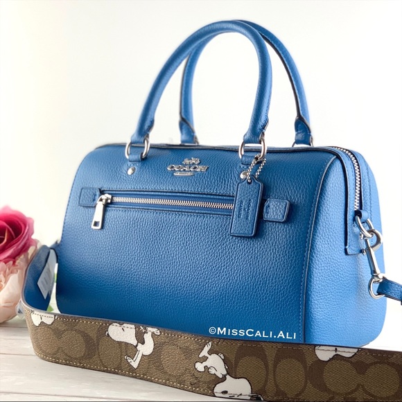 NWT COACH X Peanuts Rowan Satchel Snoopy Print Bag +Charlie Brown Charm Keychain - Picture 8 of 16